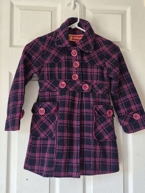 Dollhouse Navy and Pink Plaid Pea Coat